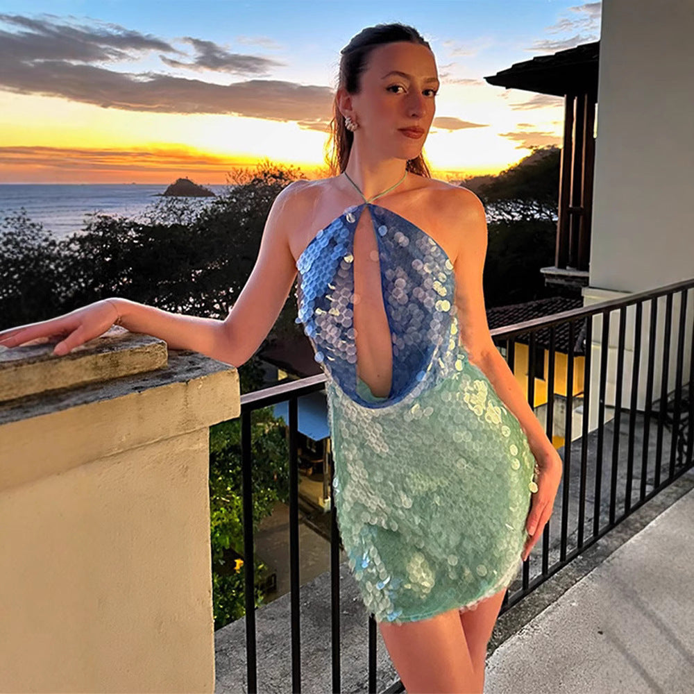 Ombre Sequin Halter Mini Dress for Women