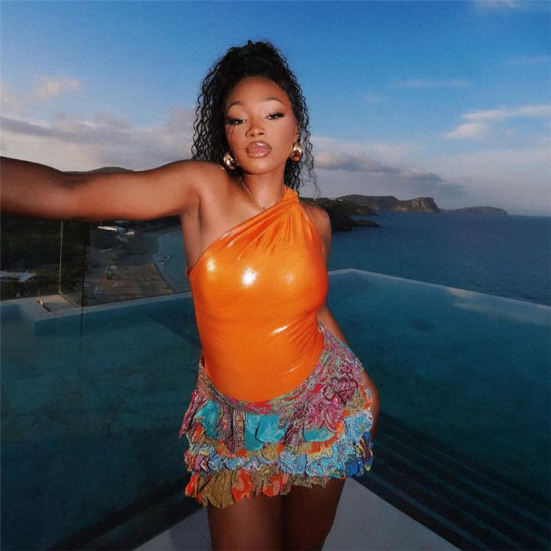 Paisley Print Ruffle Tiered Mini Skirt for Women