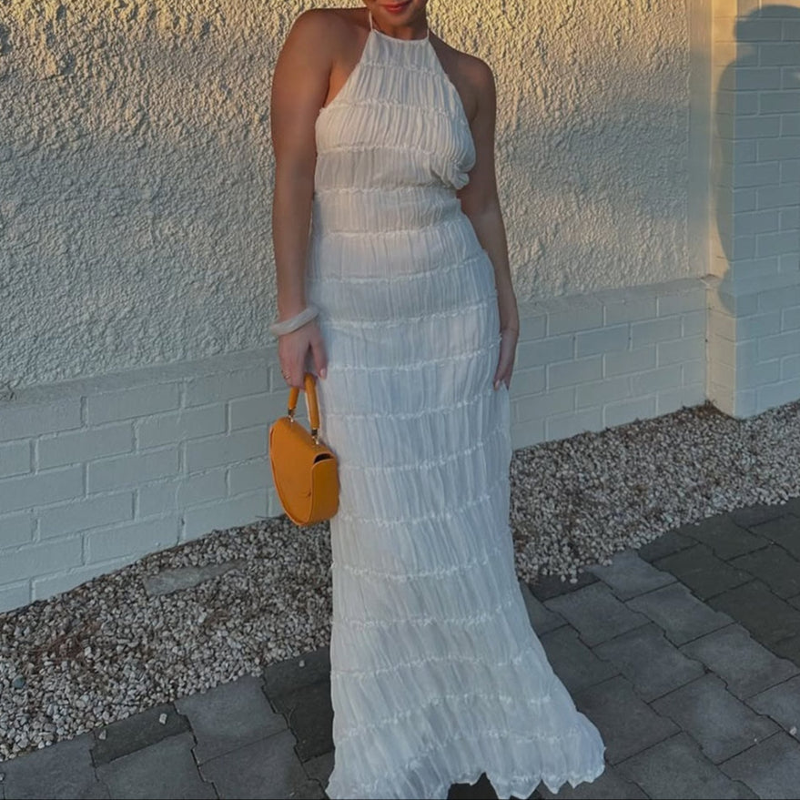 Backless Shirred Tiered Maxi Dress for Women