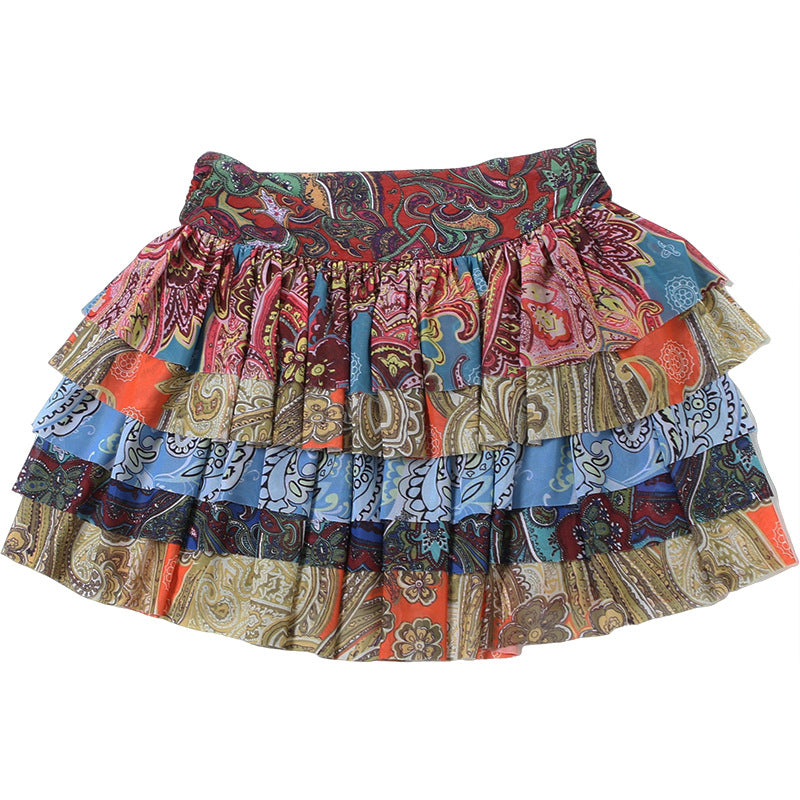 Paisley Print Ruffle Tiered Mini Skirt for Women