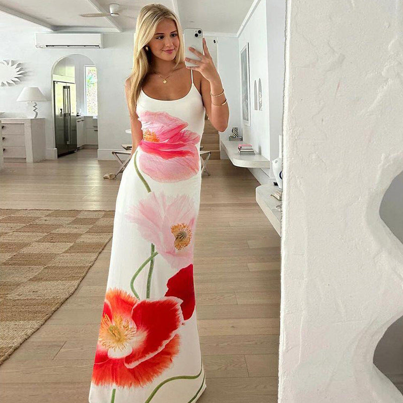Floral Print Sleeveless Maxi Dress for Women