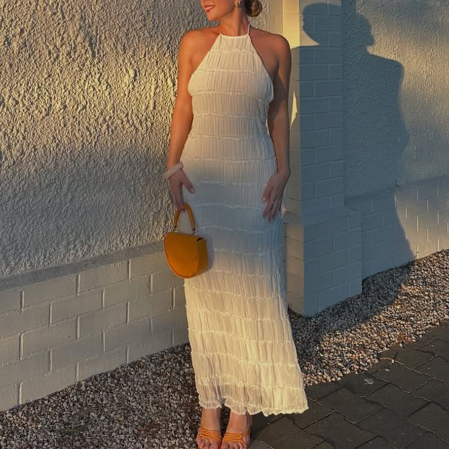 Backless Shirred Tiered Maxi Dress for Women