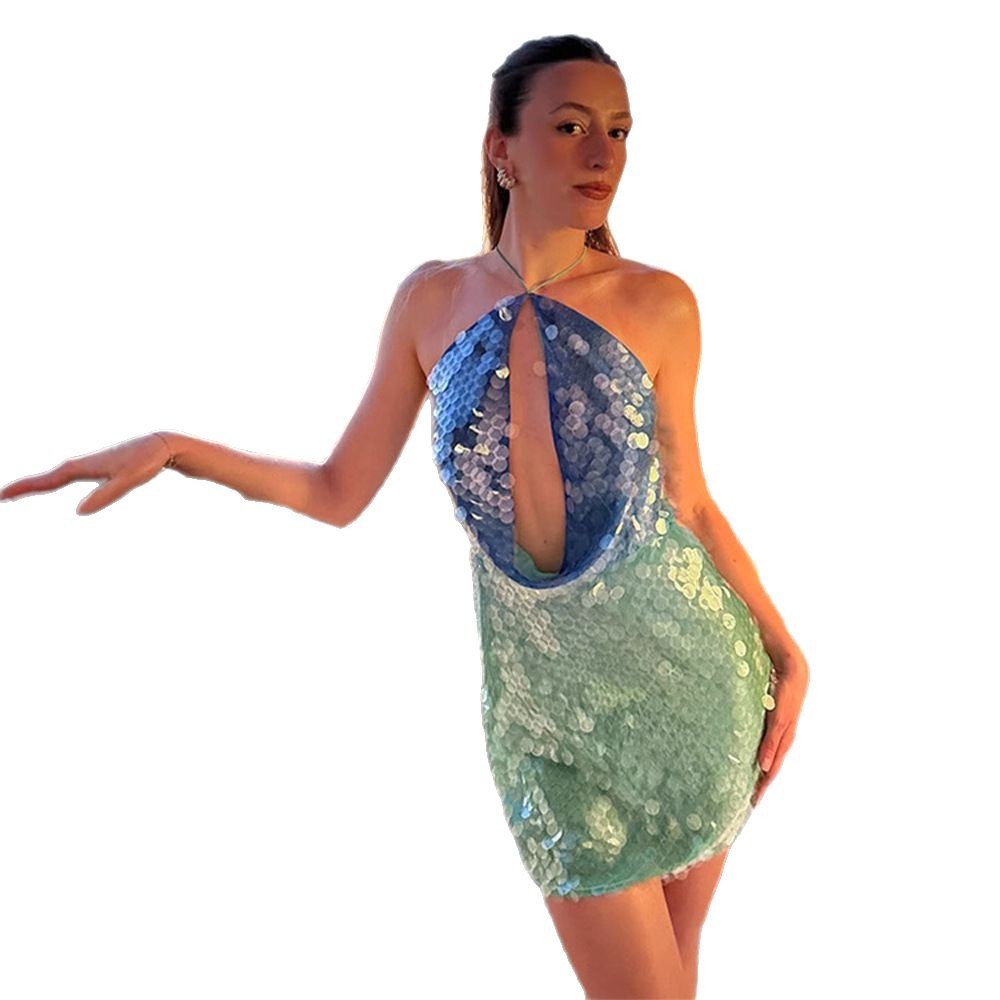 Ombre Sequin Halter Mini Dress for Women