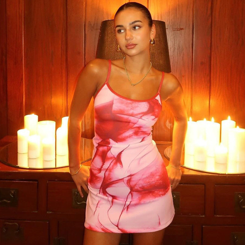 Floral Print Tie Back Sleeveless Mini Dress for Women