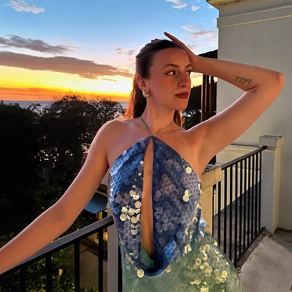 Ombre Sequin Halter Mini Dress for Women