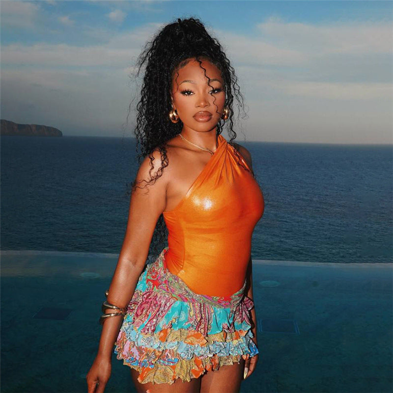 Paisley Print Ruffle Tiered Mini Skirt for Women