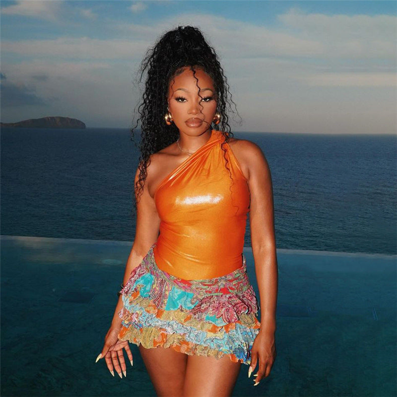 Paisley Print Ruffle Tiered Mini Skirt for Women