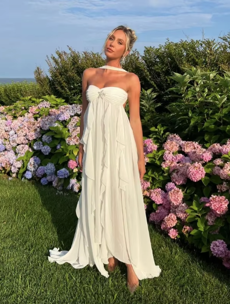 Tiered Ruffle Chiffon Halterneck Maxi Dress for Women