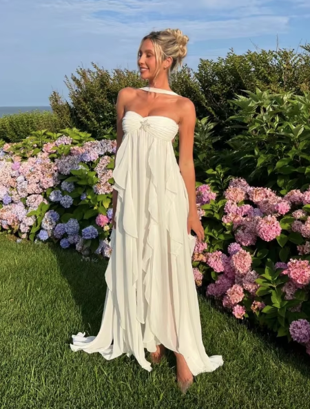 Tiered Ruffle Chiffon Halterneck Maxi Dress for Women