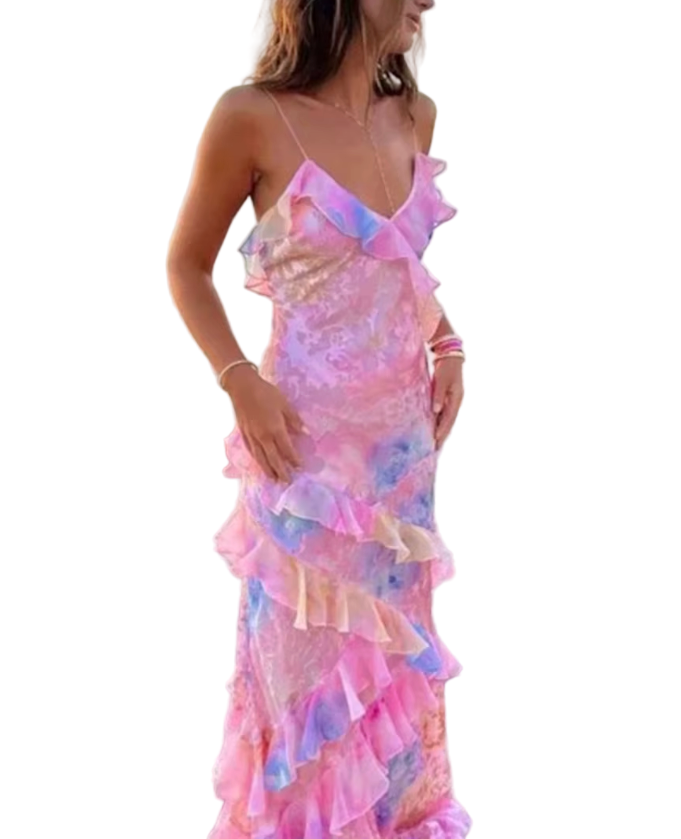 Ruffled Tiered Open Back Maxi Dress for Women