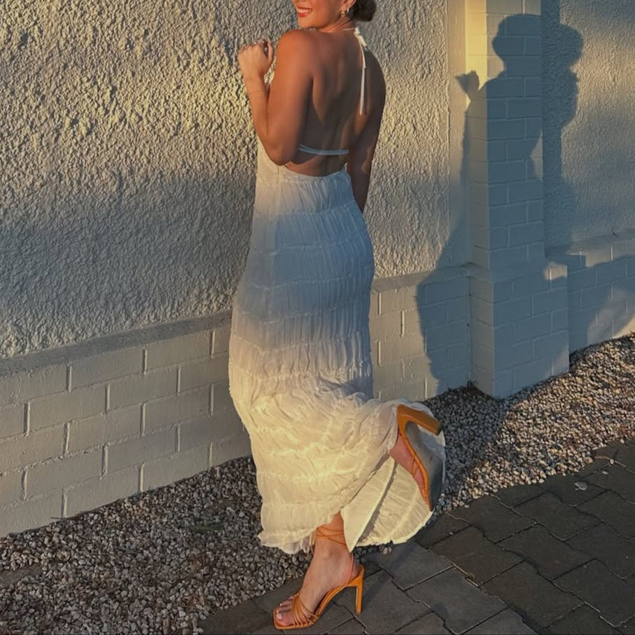 Backless Shirred Tiered Maxi Dress for Women