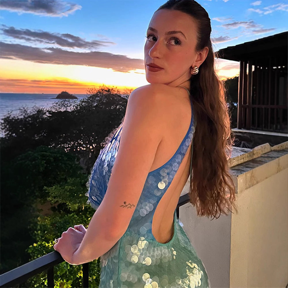 Ombre Sequin Halter Mini Dress for Women