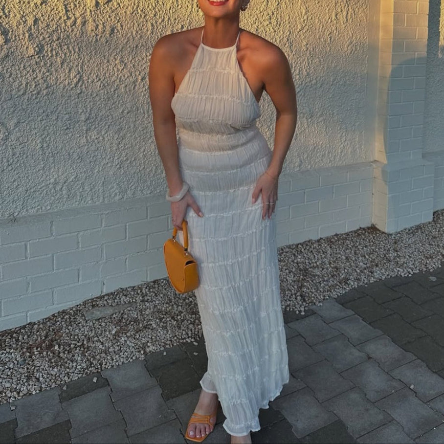 Backless Shirred Tiered Maxi Dress for Women