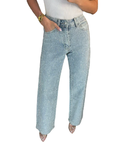Studded High Waisted Straight Leg Jeans for Women
