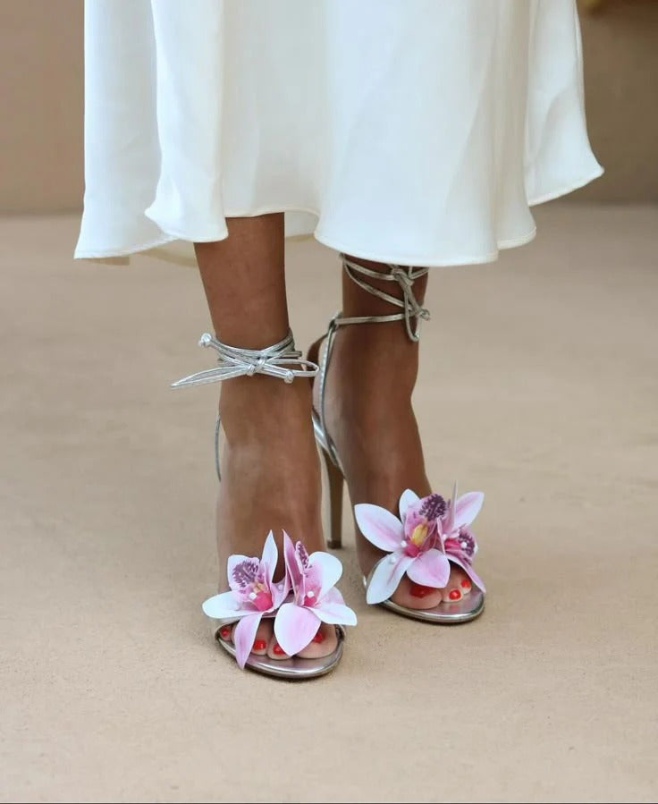 Floral Ankle Wrap Stiletto Heels for Women