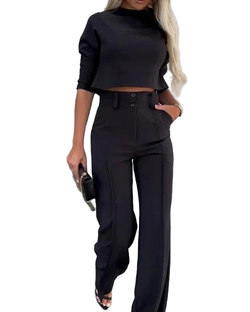 Two-Piece Crop Top and Trousers Set for Women