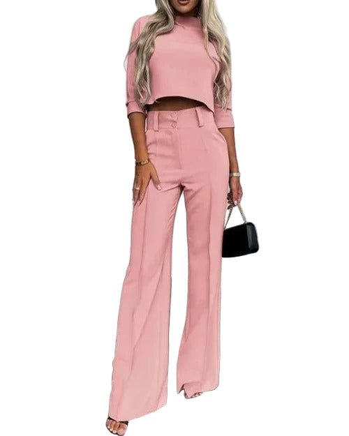 Two-Piece Crop Top and Trousers Set for Women