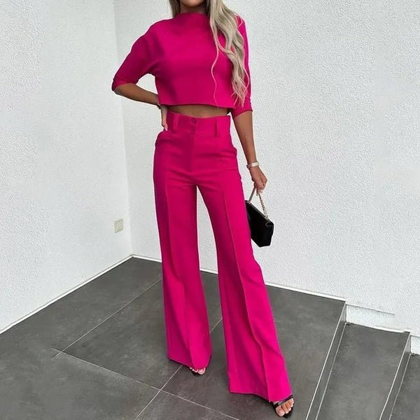 Two-Piece Crop Top and Trousers Set for Women