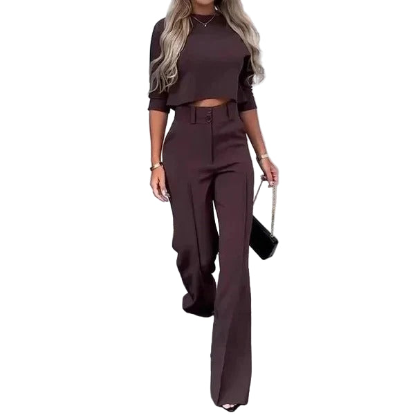Two-Piece Crop Top and Trousers Set for Women
