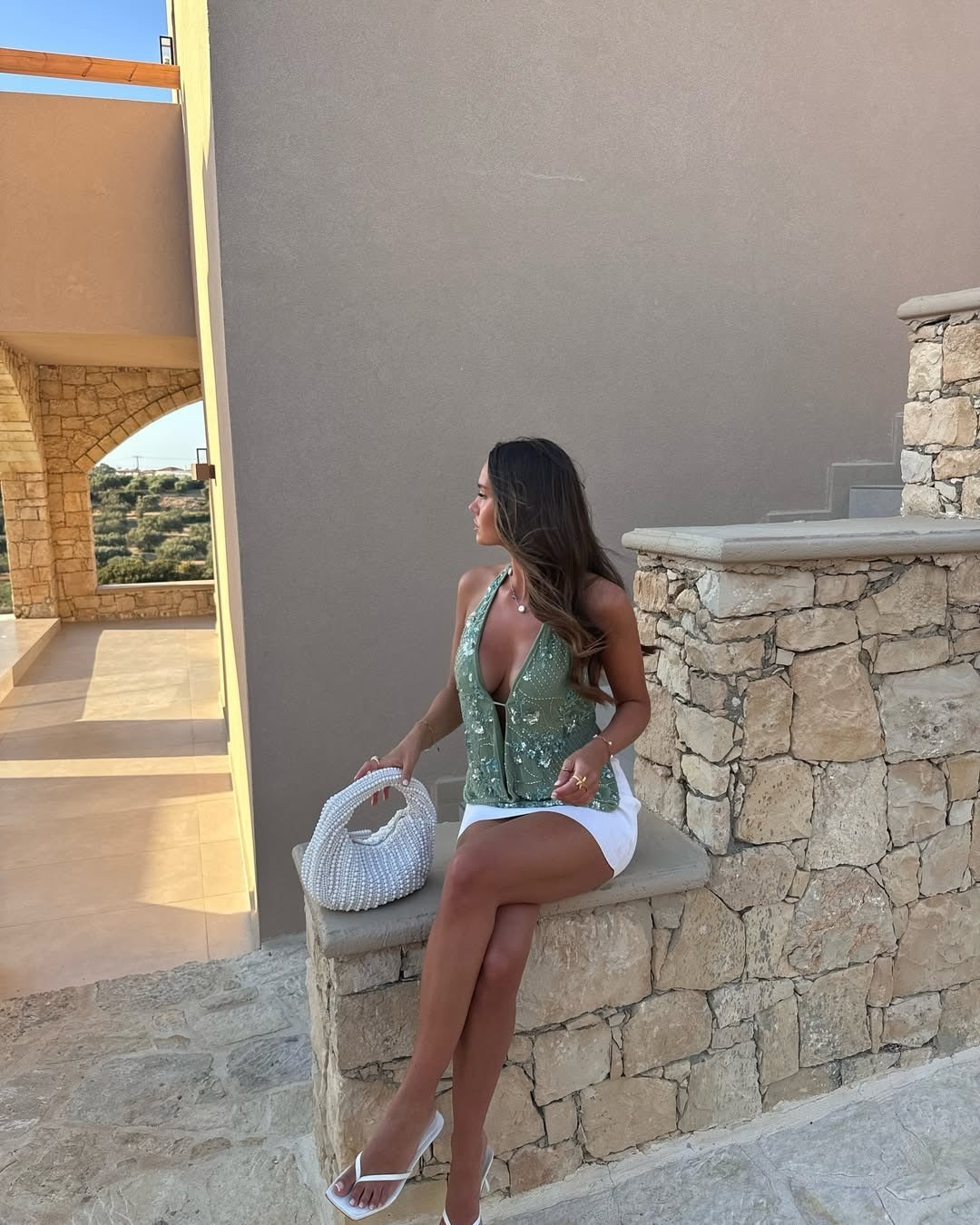 Sequin Beaded Halter Neck Top for Women