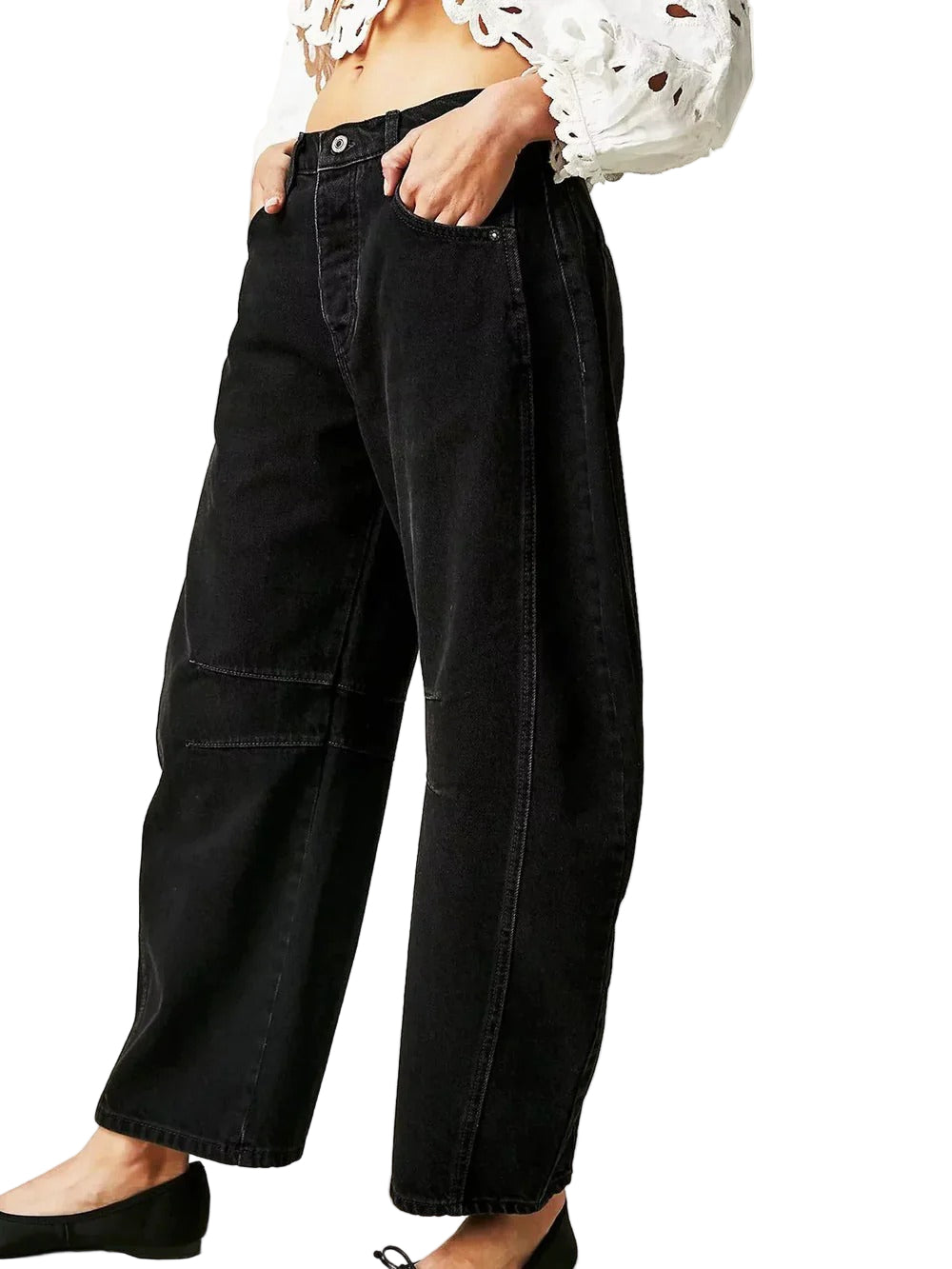 Washed High Rise Baggy Cropped Jeans for Women