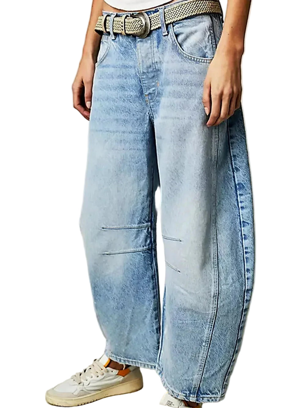 Washed High Rise Baggy Cropped Jeans for Women