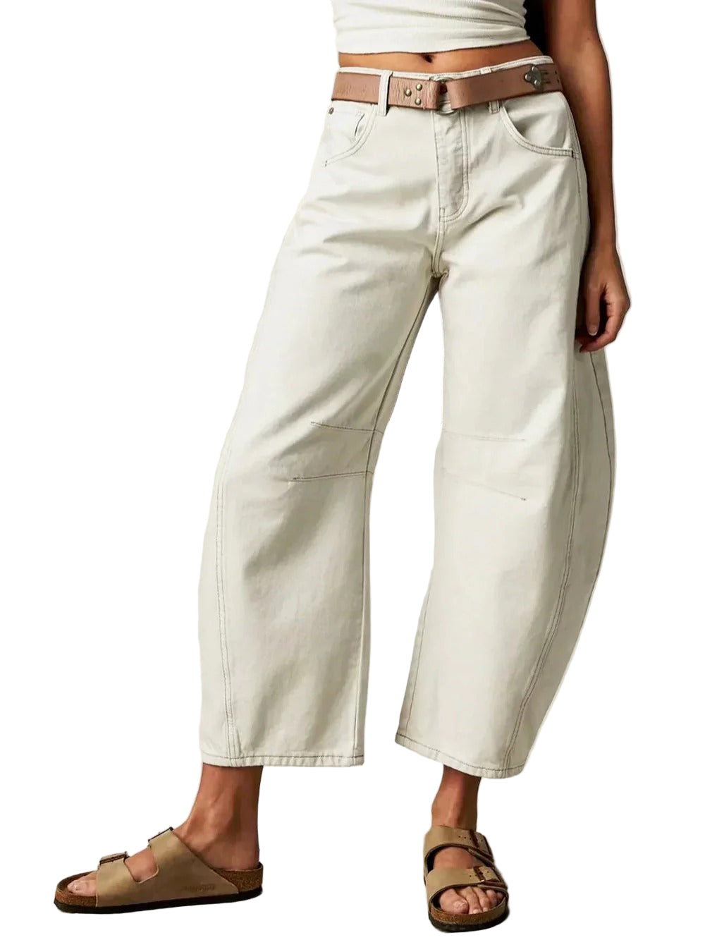 Washed High Rise Baggy Cropped Jeans for Women