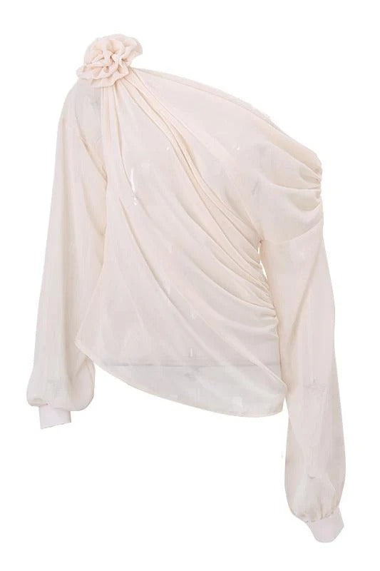 Rose One Shoulder Long Sleeve Blouse for Women