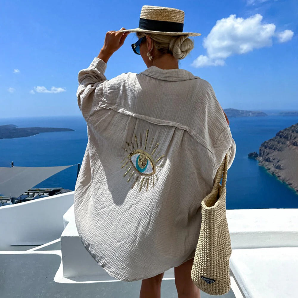 Sequin Embroidered Shirt Dress for Women