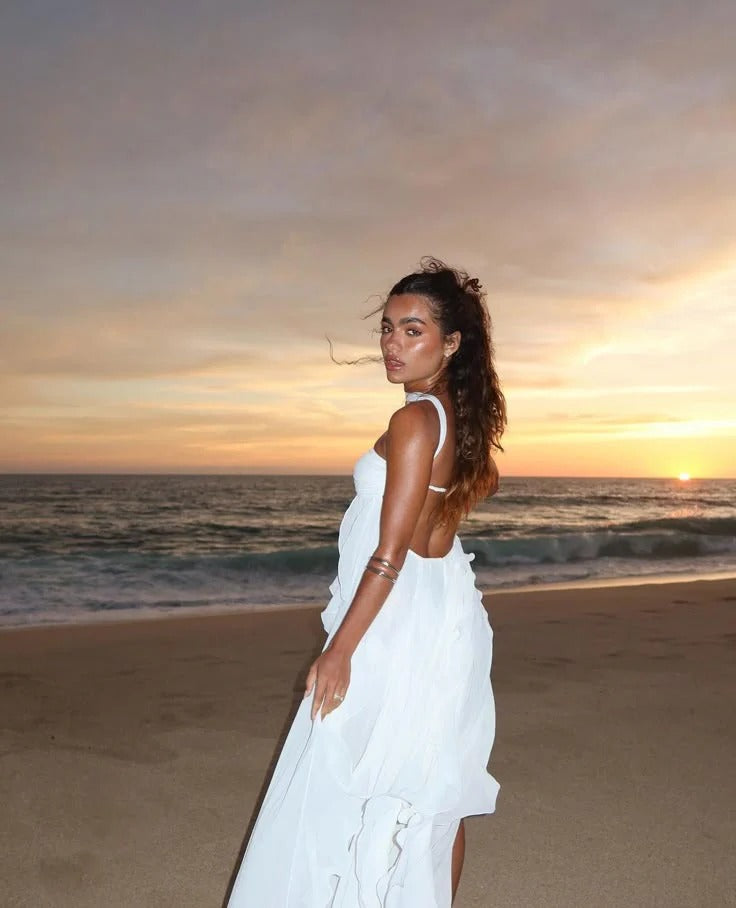 Tiered Ruffle Chiffon Halterneck Maxi Dress for Women