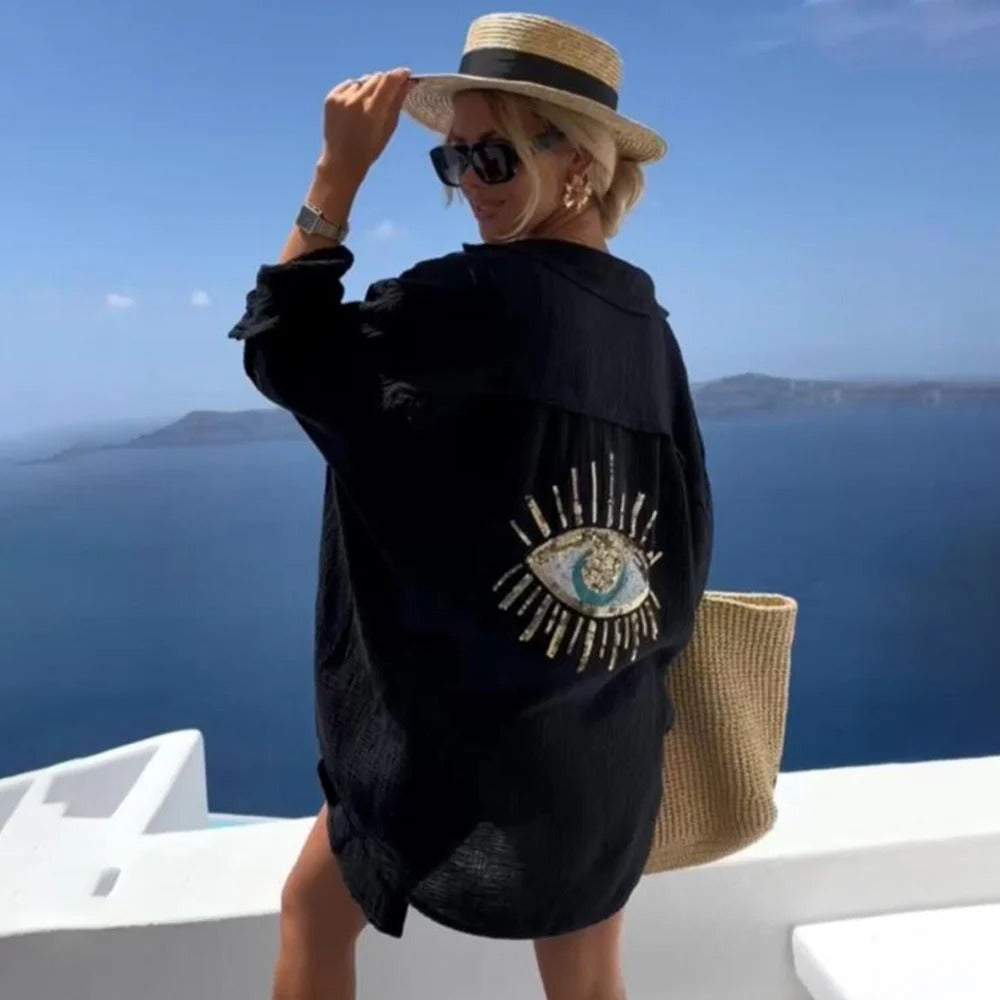 Sequin Embroidered Shirt Dress for Women