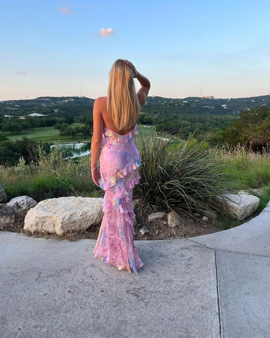 Ruffled Tiered Open Back Maxi Dress for Women