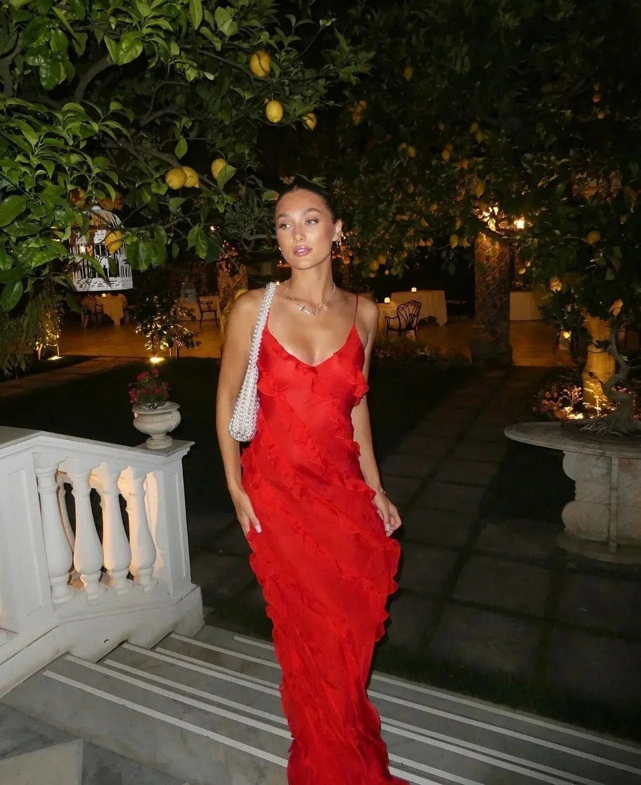 Tiered Ruffle Cascade V-Neck Maxi Dress for Women