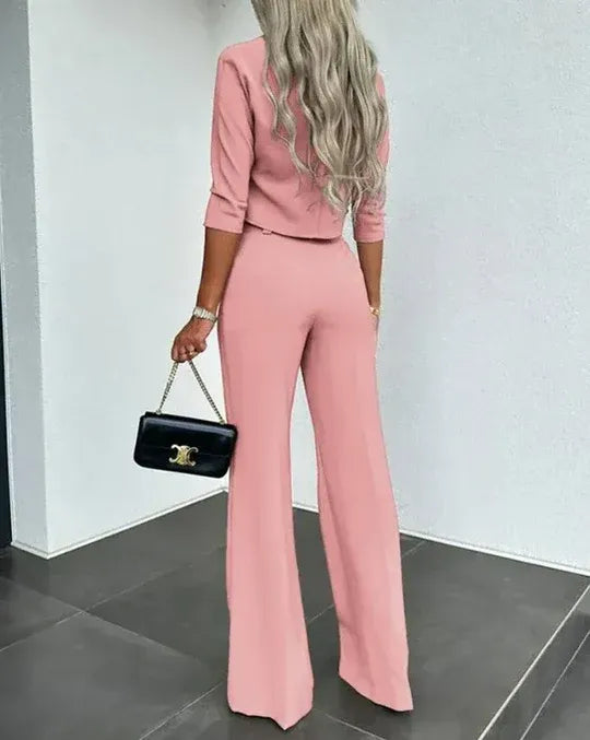 Two-Piece Crop Top and Trousers Set for Women