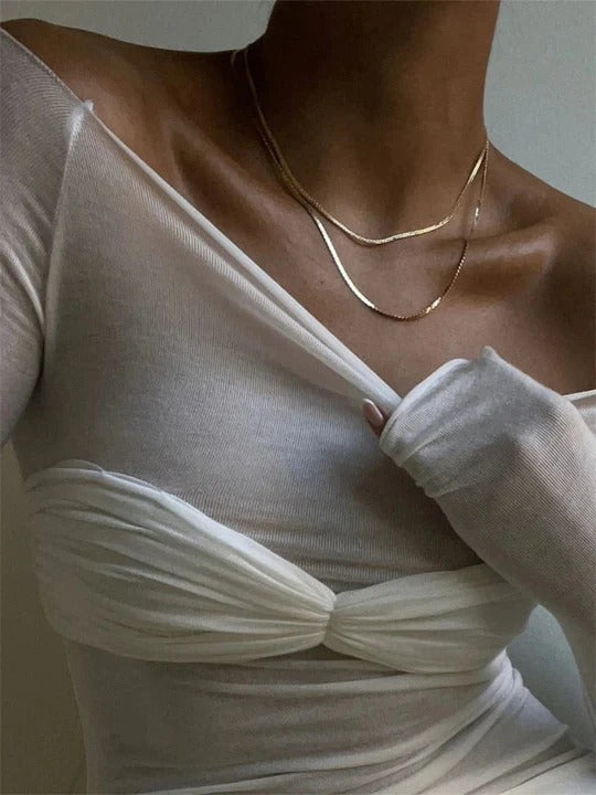 Off-Shoulder Sheer Top with Twist Front for Women