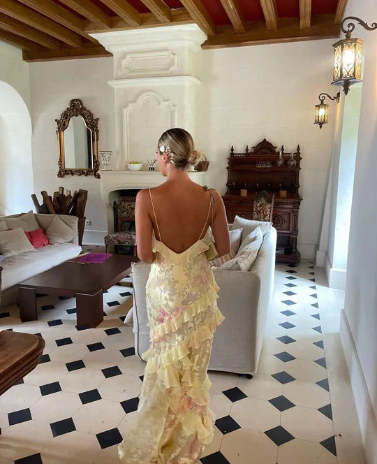 Ruffled Tiered Open Back Maxi Dress for Women