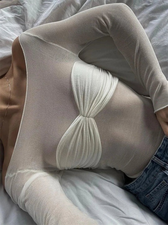 Off-Shoulder Sheer Top with Twist Front for Women