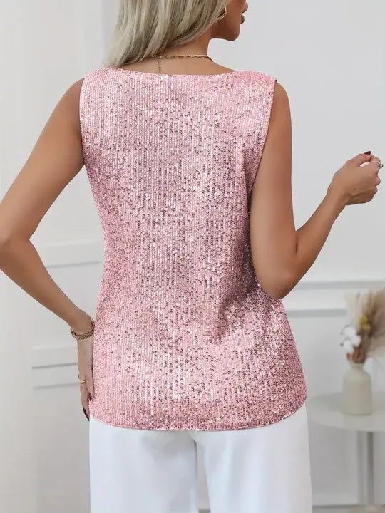 Sequin Sleeveless V-Neck Top for Women