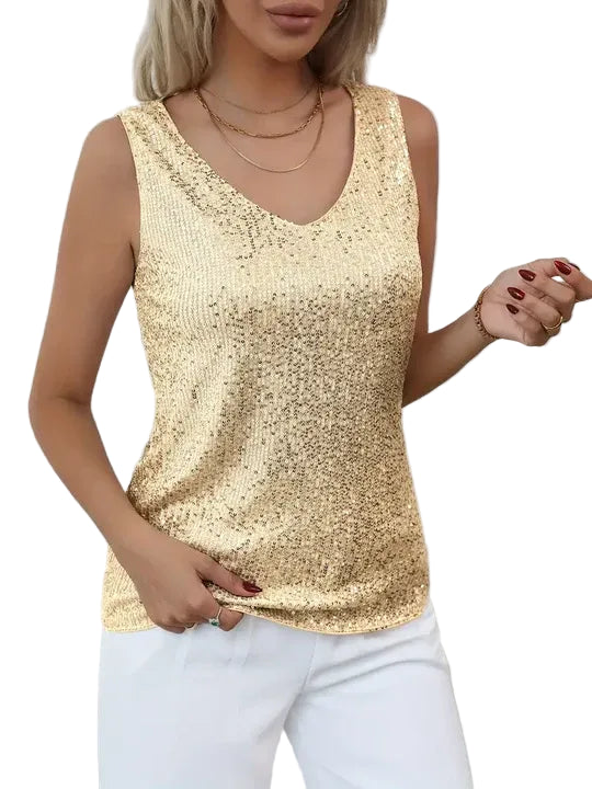 Sequin Sleeveless V-Neck Top for Women