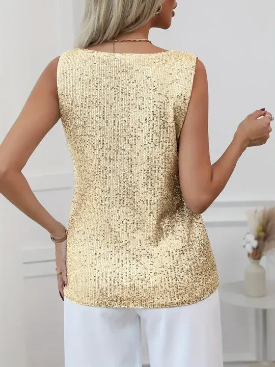 Sequin Sleeveless V-Neck Top for Women