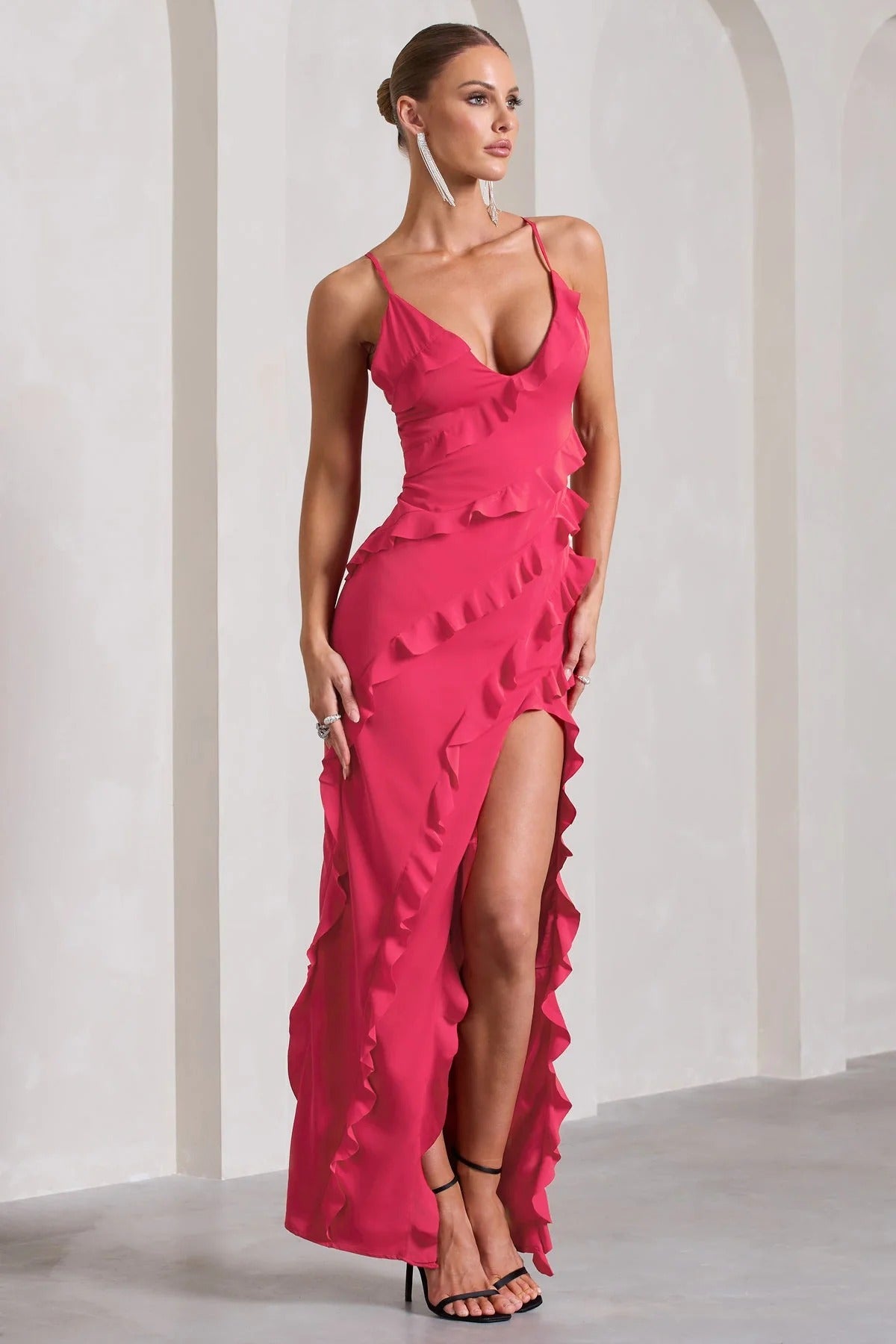 Tiered Ruffle Cascade V-Neck Maxi Dress for Women