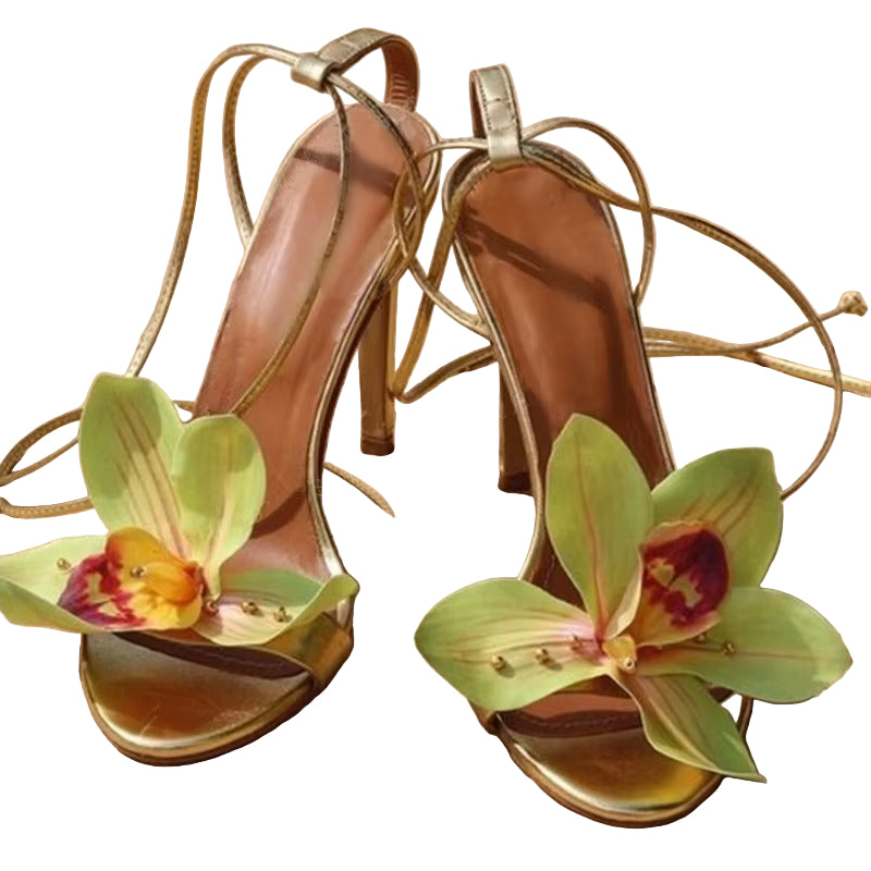 Floral Ankle Wrap Stiletto Heels for Women