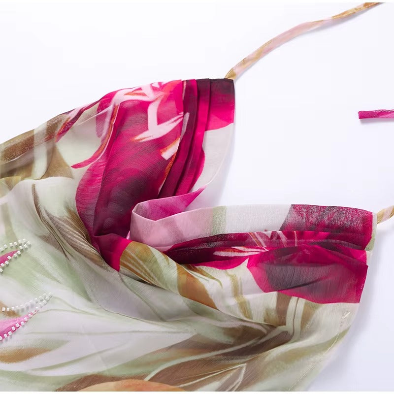 Floral Print Mesh Maxi Dress for Women