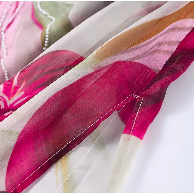 Floral Print Mesh Maxi Dress for Women