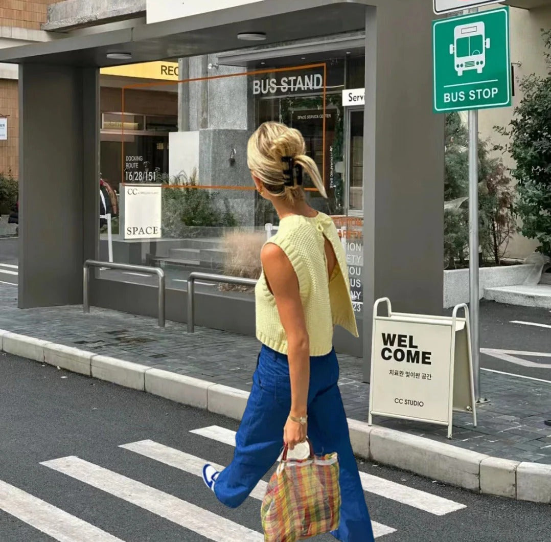 Knit Tie Back Sleeveless Open Back Knitted Top for Women